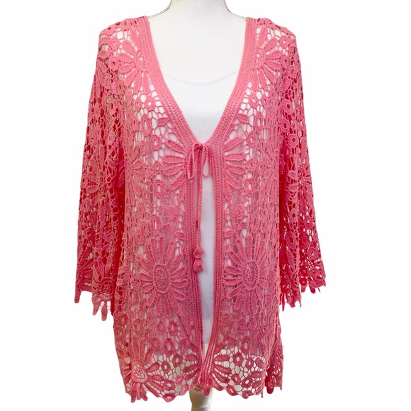 Delusive Tops - Delusive BOHO Pretty Pink Embroidered Cardigan XL